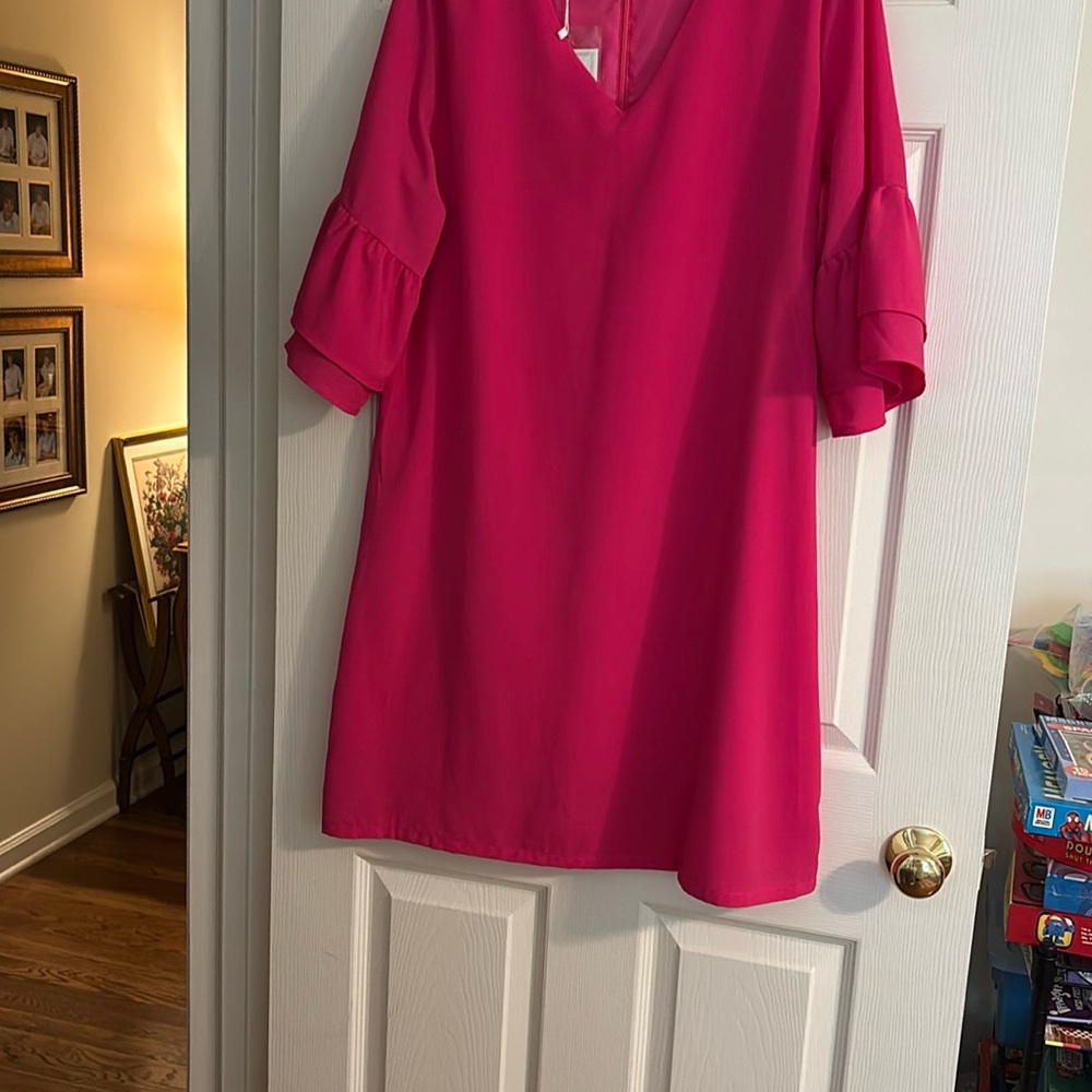 Vibrant Pink V-Neck Dress